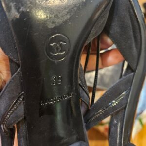 Chanel Black Leather CC Logo Strappy Heeled Sandals - Image 3