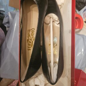 Salvatore Ferragamo Black Croc-Embossed Leather Pumps (Boxed) - Image 4