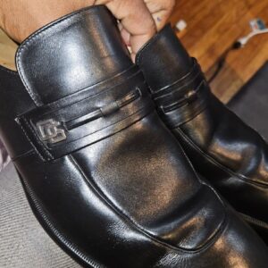 Men's Black Leather Loafers with Silver Buckle Detail - Image 4