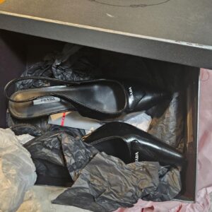 Prada Black Patent Leather Pointed-Toe Slingback Heels (Boxed) - Image 5