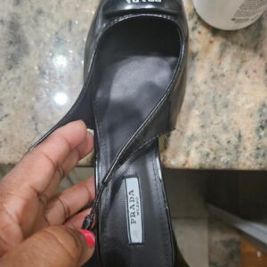Prada Black Patent Leather Pointed-Toe Slingback Heels (Boxed) - Image 9