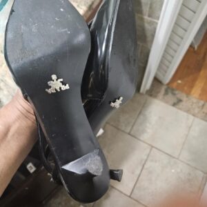 Prada Black Patent Leather Pointed-Toe Slingback Heels (Boxed) - Image 11