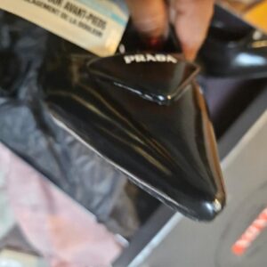 Prada Black Patent Leather Pointed-Toe Slingback Heels (Boxed) - Image 15