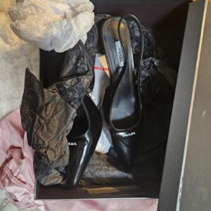 Prada Black Patent Leather Pointed-Toe Slingback Heels (Boxed) - Image 17