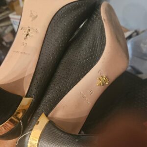 Prada Black Saffiano Leather Peep-Toe Bow Pumps - Image 5