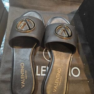 Valentino Black Leather V-Logo Slide Sandals (Boxed) - Image 7