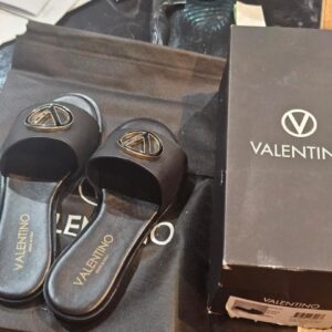 Valentino Black Leather V-Logo Slide Sandals (Boxed) - Image 8